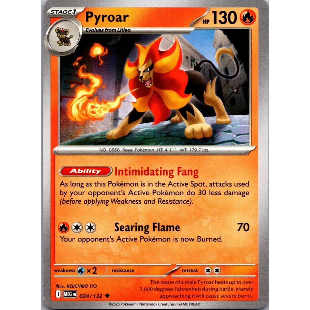 Pokemon Pyroar Uncommon ME01 Mega Evolution 024/132 Fire Stage 1 Card LP
